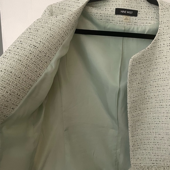 Nine West Mint Green Lightweight Woven Tweed Blazer Jacket Open Front Size 4 - Picture 6 of 8